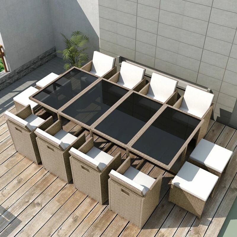 

Set comedor de jardín 13 piezas y cojines ratán sintético beige