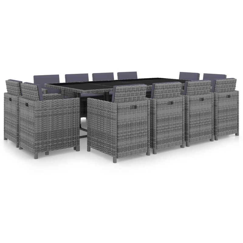 

Set comedor de jardín 13 piezas y cojines ratán sintético gris