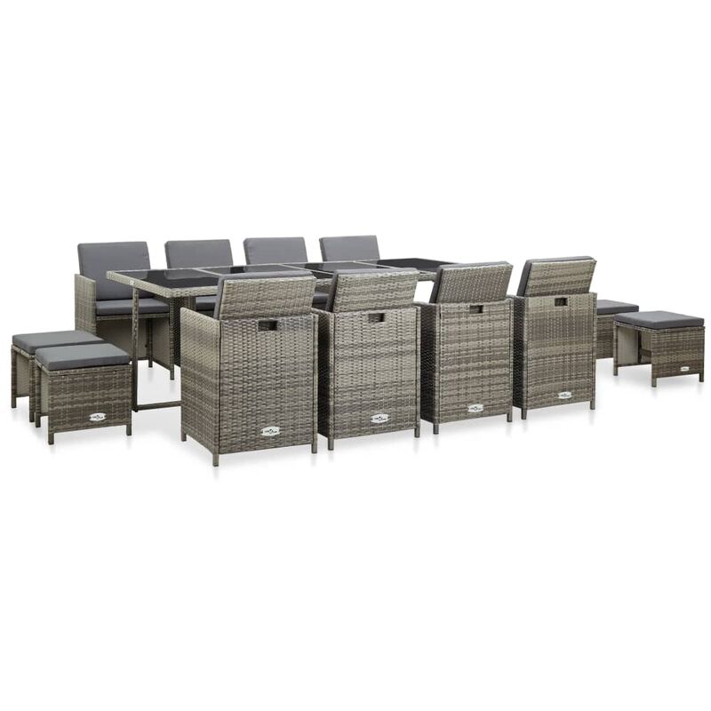 

Set comedor de jardín 13 piezas y cojines ratán sintético gris