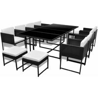 Set comedor de jardín 13 piezas y cojines ratán sintético negro