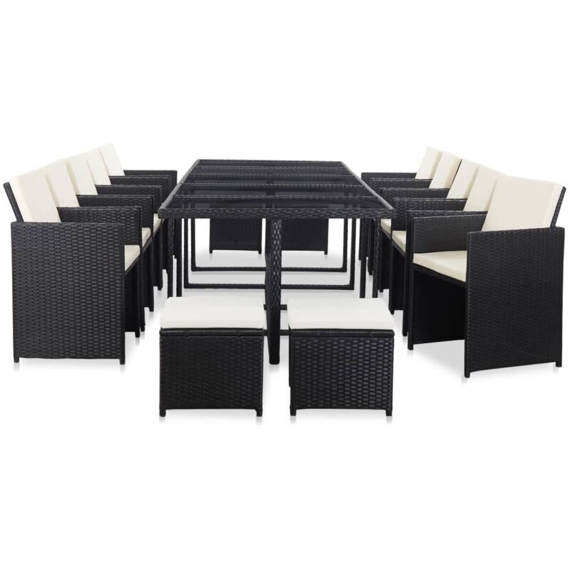 

Set comedor de jardín 15 piezas y cojines ratán sintético negro - Negro - Vidaxl