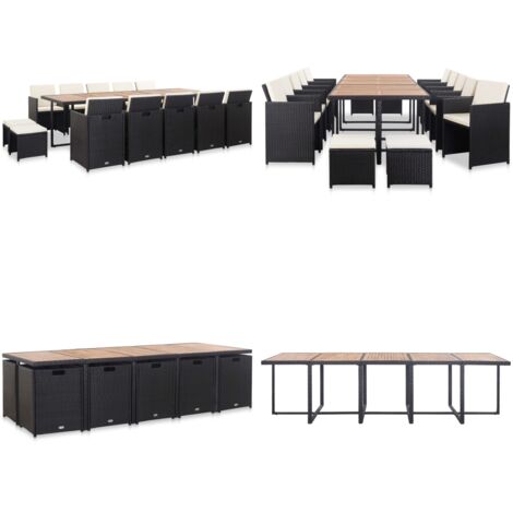 Set comedor de jardín 15 piezas y cojines ratán sintético negro - Sillas de ratán - Cojines extraíbles