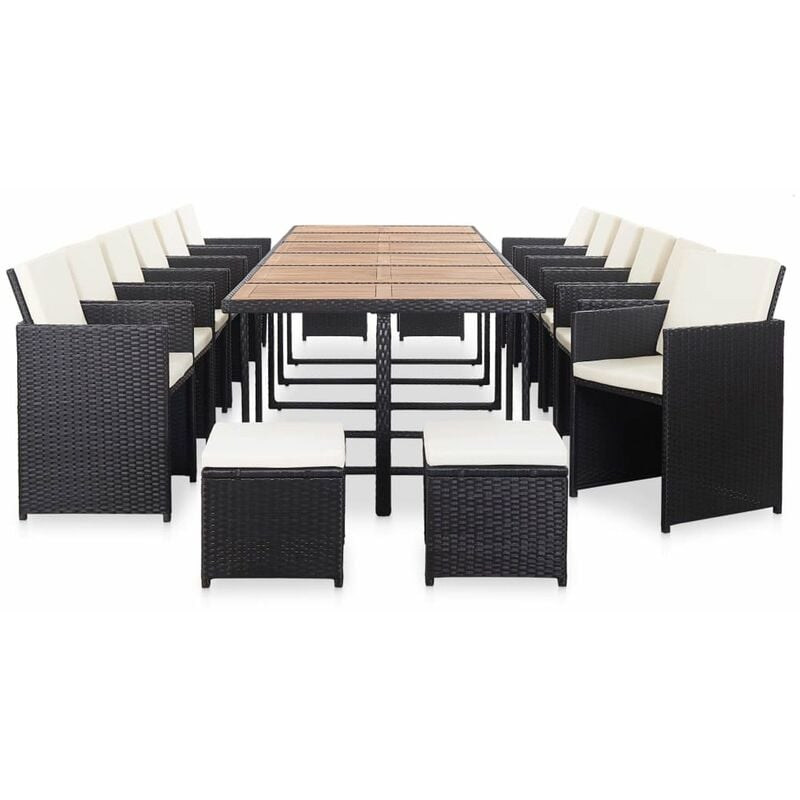 

Set comedor de jardin 17 piezas y cojines ratan sintetico negro