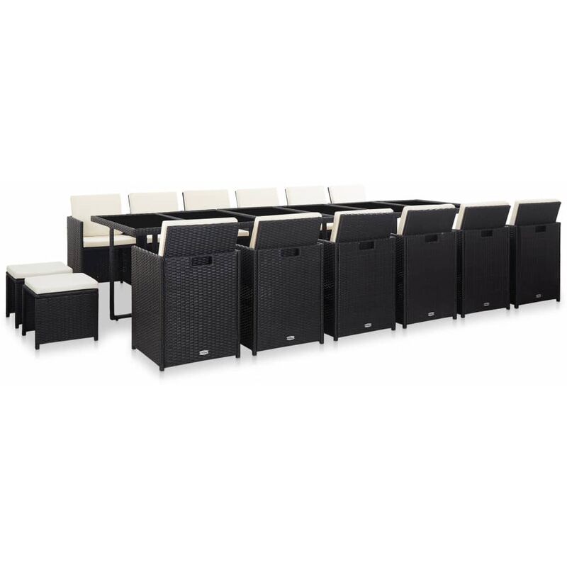 

Set comedor de jardín 17 piezas y cojines ratán sintético negro