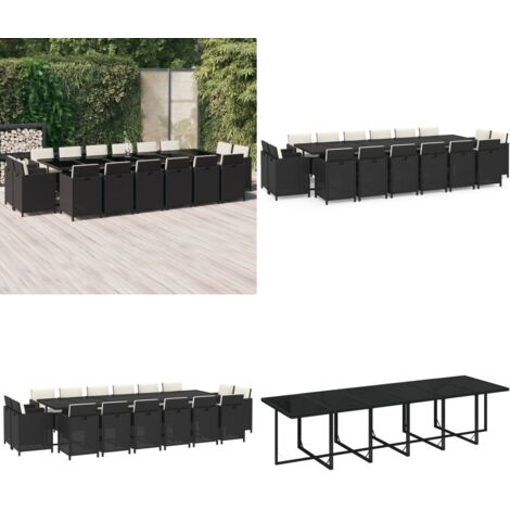 Set comedor de jardín 17 pzas con cojines ratán sintético negro - Comedor de jardín - Sillas de jardín
