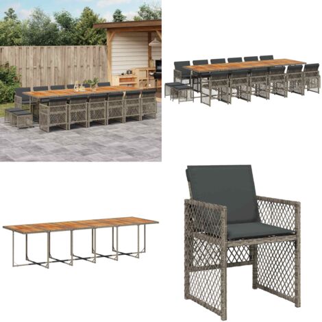 Set comedor de jardín 17 pzas y cojines ratán sintético gris - Sillas de jardín - Cojines para sillas