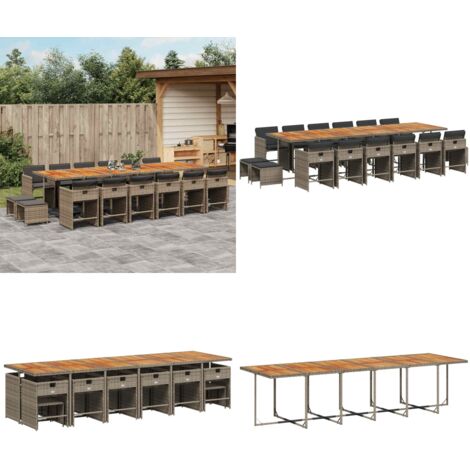 Set comedor de jardín 17 pzas y cojines ratán sintético gris - Sillas de jardín - Cojines para sillas