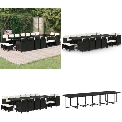 Set comedor de jardín 19 pzas con cojines ratán sintético negro - Comedor de jardín - Sillas de jardín