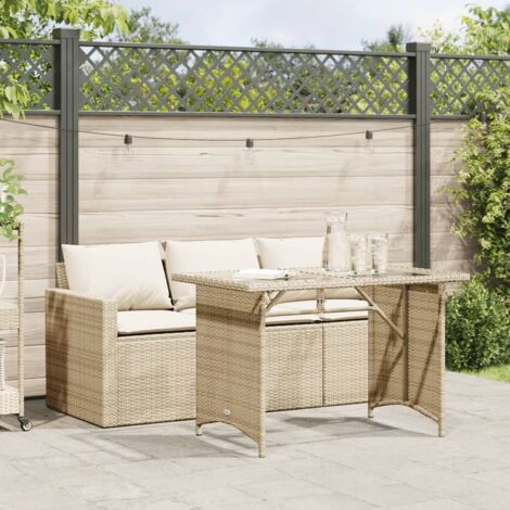 Set comedor de jardín 2 pzas con cojines ratán sintético beige vidaXL