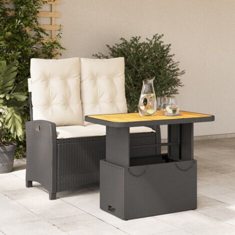 Set comedor de jardín 2 pzas con cojines ratán sintético negro vidaXL