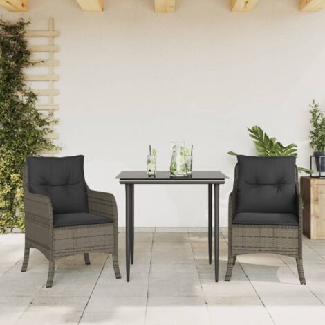 Set comedor de jardín 3 piezas con cojines ratán sintético gris vidaXL