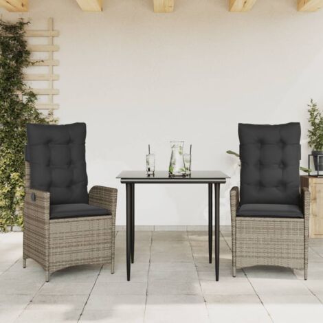 Set comedor de jardín 3 piezas con cojines ratán sintético gris vidaXL
