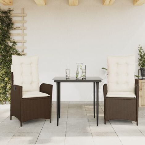 Set comedor de jardín 3 piezas y cojines ratán sintético marrón vidaXL