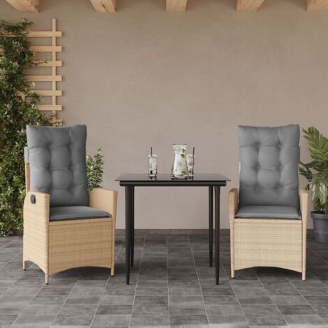 Set comedor de jardín 3 pzas con cojines ratán sintético beige