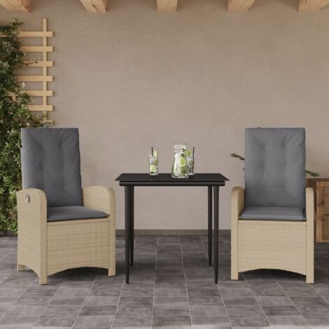 Set comedor de jardín 3 pzas con cojines ratán sintético beige vidaXL