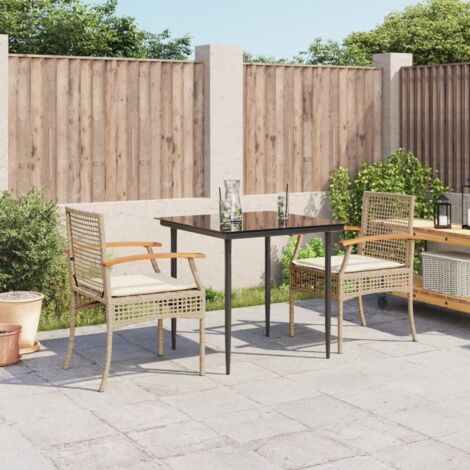 Set comedor de jardín 3 pzas con cojines ratán sintético beige vidaXL