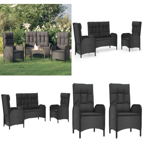 Set comedor de jardín 3 pzas con cojines ratán sintético negro - Sillas de jardín - Cojines de jardín