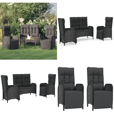 Set comedor de jardín 3 pzas con cojines ratán sintético negro - Sillas de jardín - Cojines de jardín
