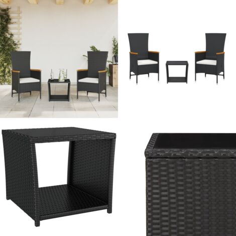 Set comedor de jardín 3 pzas con cojines ratán sintético negro - Sillas de jardín - Mesa de jardín