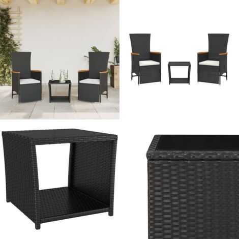 Set comedor de jardín 3 pzas con cojines ratán sintético negro - Sillas de jardín - Mesa de jardín