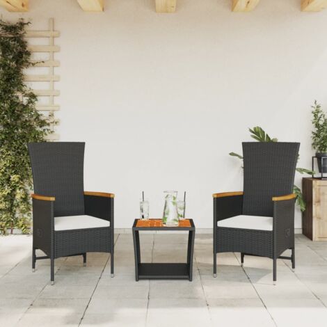 Set comedor de jardín 3 pzas con cojines ratán sintético negro vidaXL
