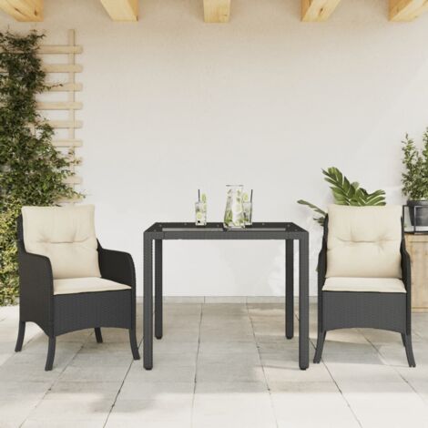 Set comedor de jardín 3 pzas con cojines ratán sintético negro vidaXL