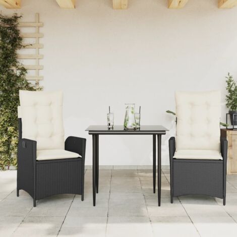 Set comedor de jardín 3 pzas con cojines ratán sintético negro vidaXL