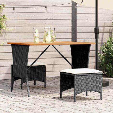 Set comedor de jardín 3 pzas con cojines ratán sintético negro vidaXL