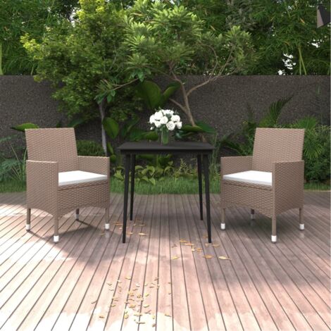 Set comedor de jardín 3 pzas y cojines ratán sintético y vidrio vidaXL