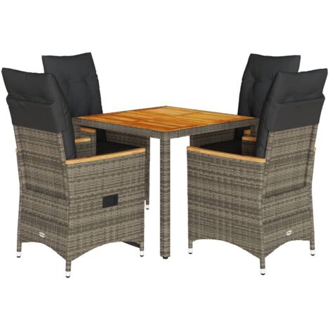 Set comedor de jardín 5 piezas con cojines ratán sintético gris