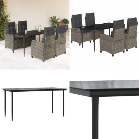 Set comedor de jardín 5 piezas con cojines ratán sintético gris - Asiento de jardín - Cojín de jardín