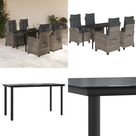 Set comedor de jardín 5 piezas con cojines ratán sintético gris - Asiento de jardín - Cojín de jardín