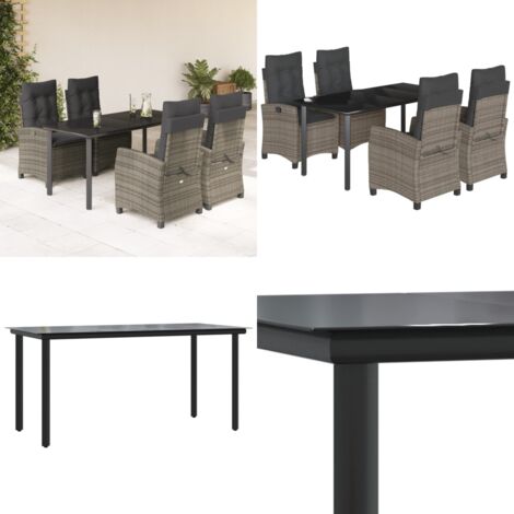 Set comedor de jardín 5 piezas con cojines ratán sintético gris - Asiento de jardín - Cojín de jardín