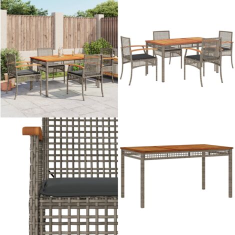 Set comedor de jardín 5 piezas con cojines ratán sintético gris - Muebles de jardín - Sillas de jardín