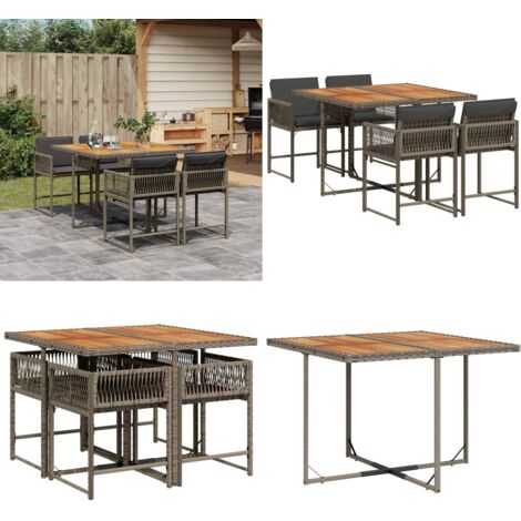 Set comedor de jardín 5 piezas con cojines ratán sintético gris - Sillas de jardín - Mesa de jardín