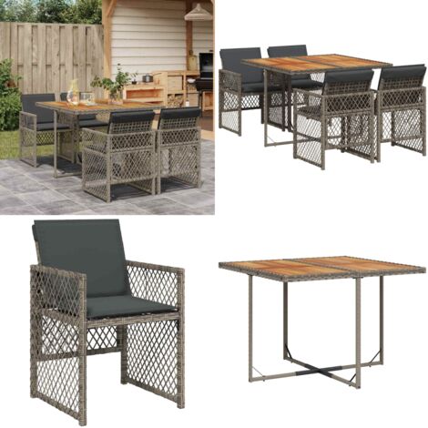 Set comedor de jardín 5 piezas con cojines ratán sintético gris - Sillas de jardín - Mesa de jardín