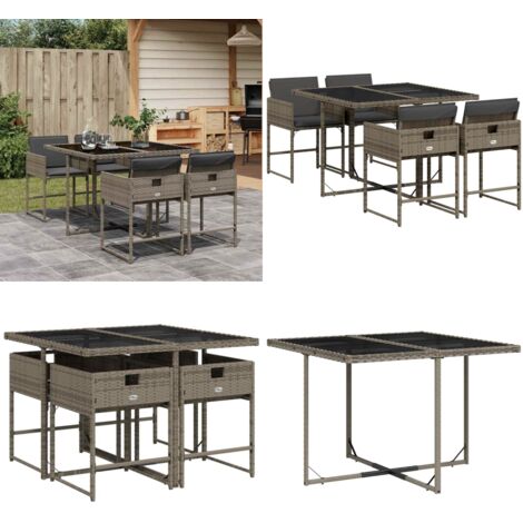 Set comedor de jardín 5 piezas con cojines ratán sintético gris - Sillas de jardín - Mesa de jardín