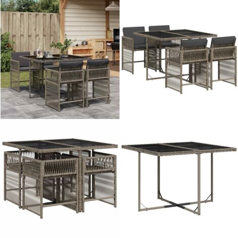 Set comedor de jardín 5 piezas con cojines ratán sintético gris - Sillas de jardín - Mesa de jardín