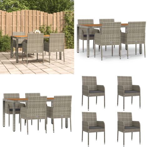 Set comedor de jardín 5 piezas con cojines ratán sintético gris - Sillas de jardín - Mesa de jardín