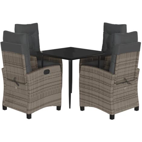 Set comedor de jardín 5 piezas con cojines ratán sintético gris vidaXL
