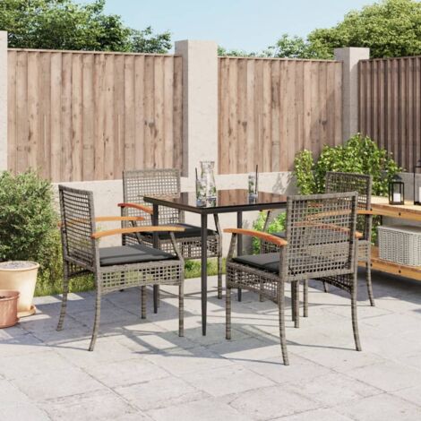 Set comedor de jardín 5 piezas con cojines ratán sintético gris vidaXL