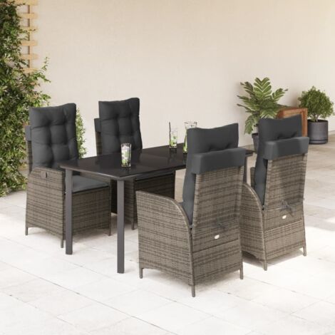 Set comedor de jardín 5 piezas con cojines ratán sintético gris vidaXL