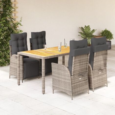 Set comedor de jardín 5 piezas con cojines ratán sintético gris vidaXL