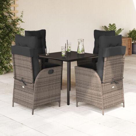 Set comedor de jardín 5 piezas con cojines ratán sintético gris vidaXL