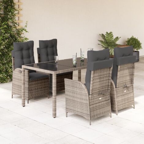 Set comedor de jardín 5 piezas con cojines ratán sintético gris vidaXL