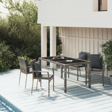 Set comedor de jardín 5 piezas con cojines ratán sintético gris vidaXL