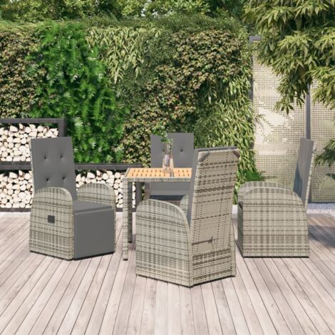 Set comedor de jardín 5 piezas con cojines ratán sintético gris vidaXL