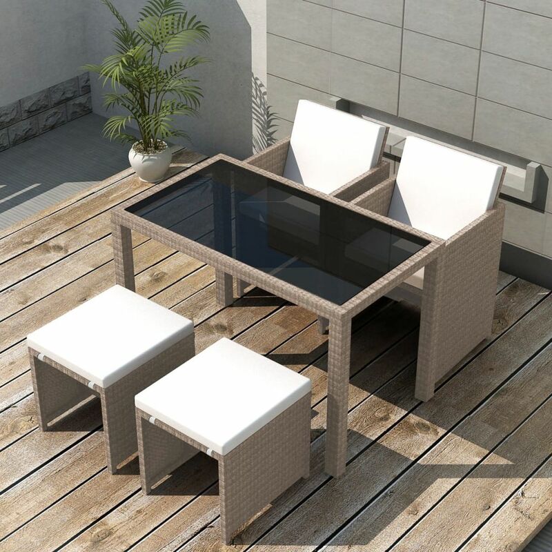 

Set comedor de jardín 5 piezas y cojines ratán sintético beige