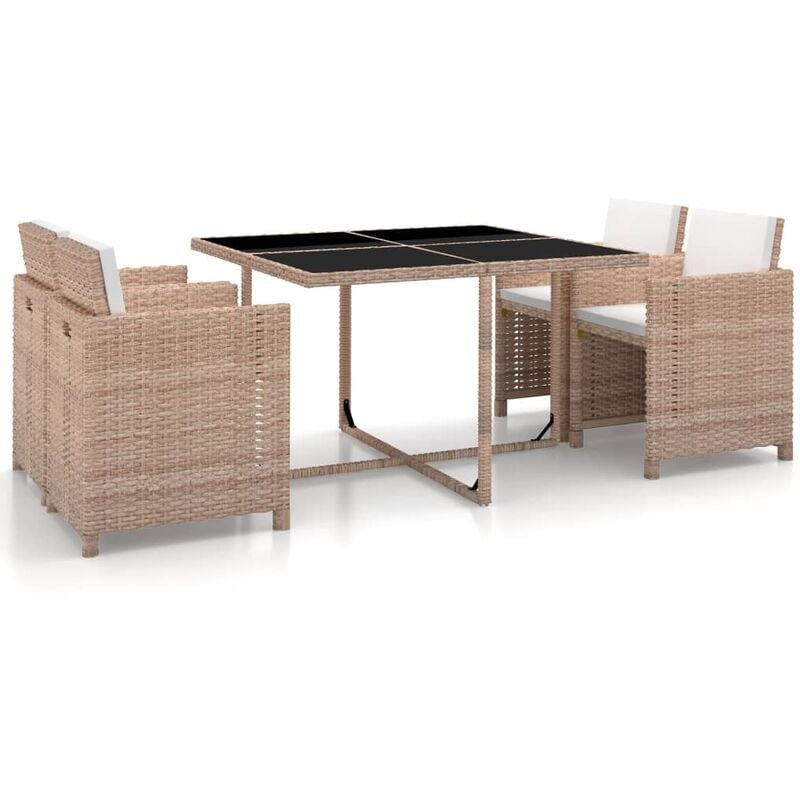 

Set comedor de jardín 5 piezas y cojines ratán sintético beige