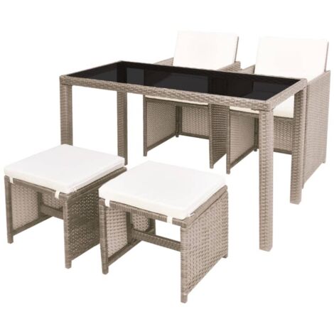Set comedor de jardín 5 piezas y cojines ratán sintético beige